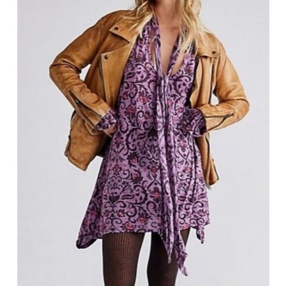 Free People Tops - Free People Printed Bridgette Tunic Top Oversized Blouse Violet Rose Women's XS